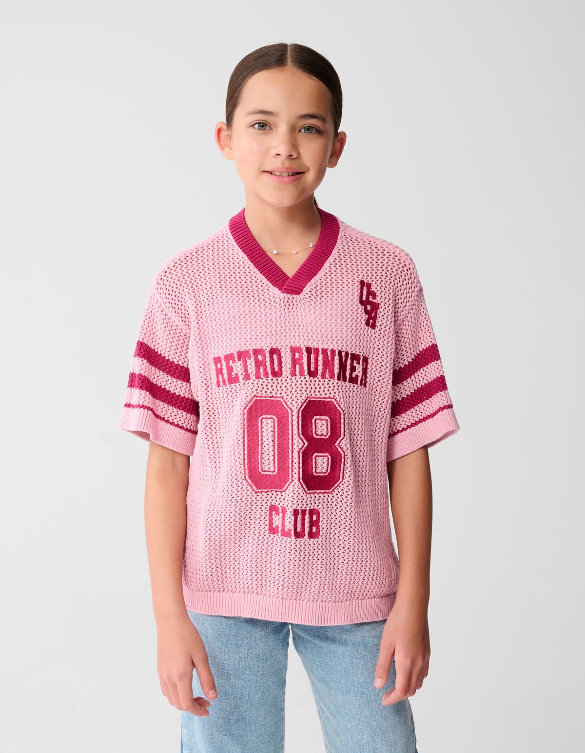 Gebreid Baseball T-shirt Roze SHOEBY GIRLS