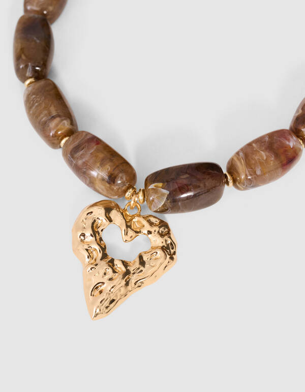 Square Beaded Heart Ketting Bruin SHOEBY ACCESSOIRES