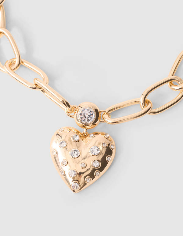 Bulky Strass Heart Ketting Goud SHOEBY ACCESSOIRES