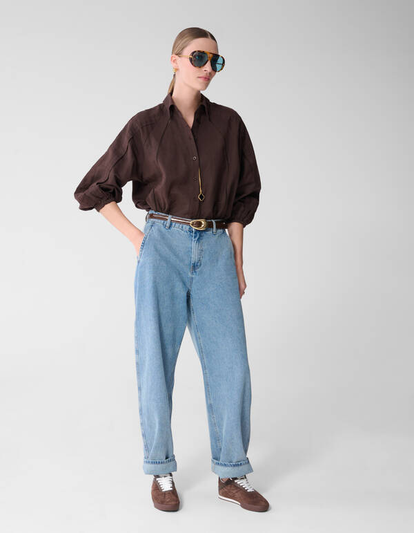 Pleated Embroidery Blouse Donkerbruin By Mieke SHOEBY WOMEN