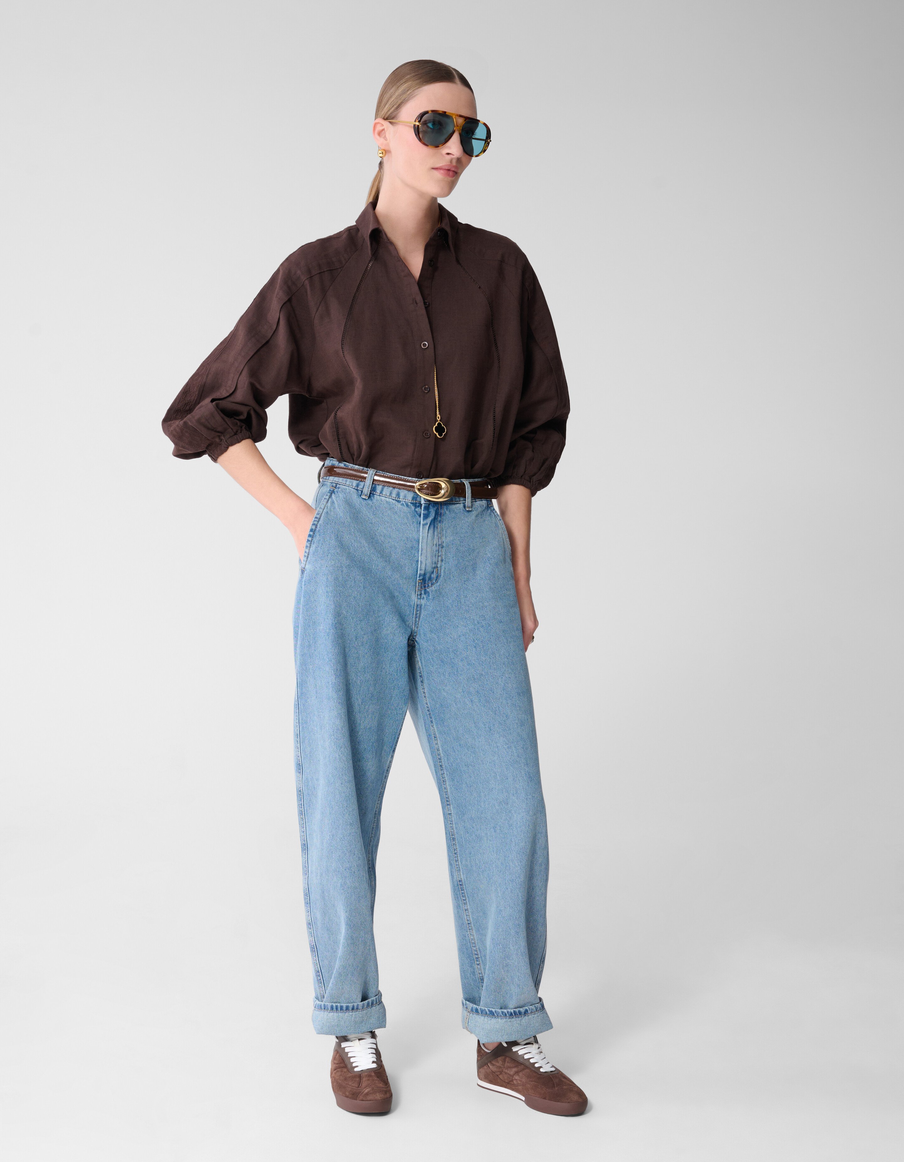 Pleated Embroidery Blouse Donkerbruin By Mieke SHOEBY WOMEN