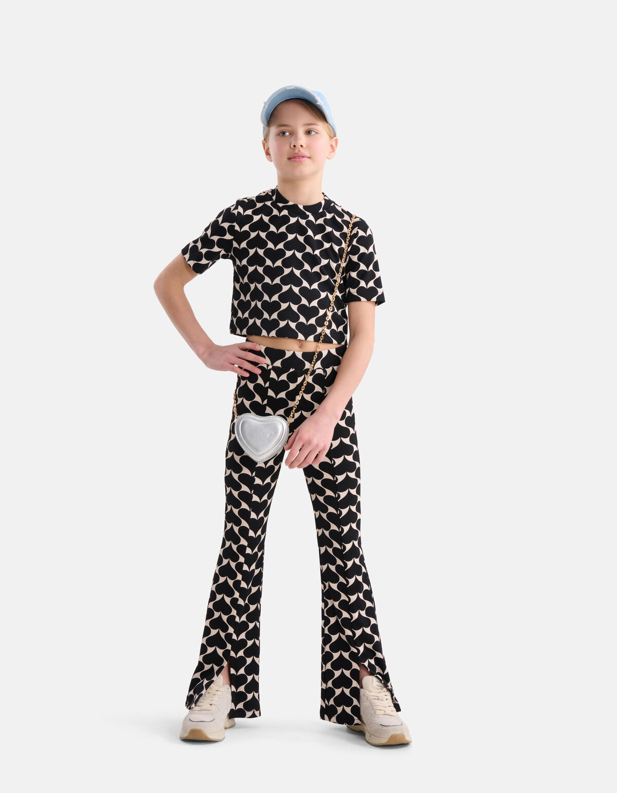 Printed Heart Split Flair Broek Zwart SHOEBY GIRLS