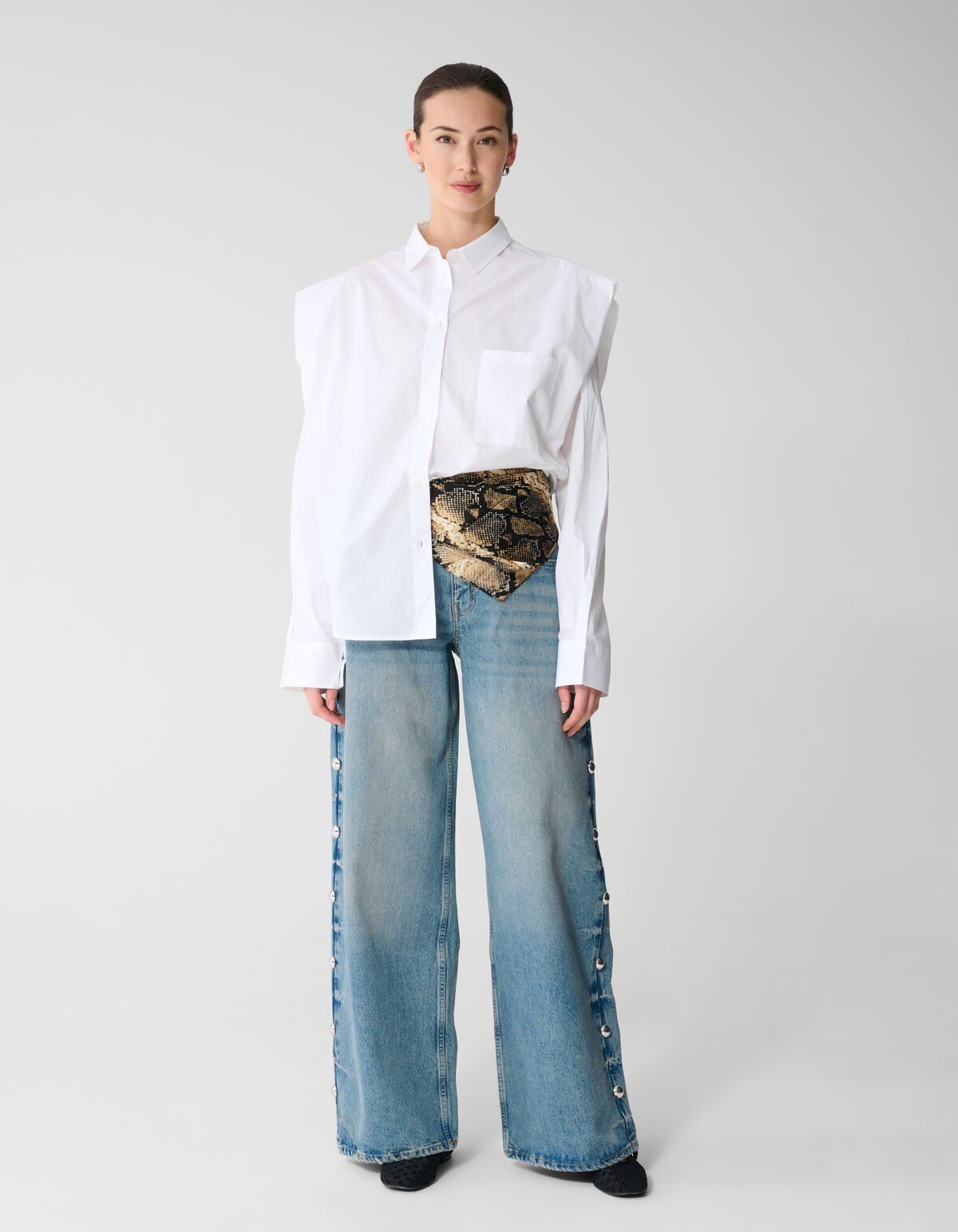 Pleat Poplin Blouse Wit SHOEBY WOMEN