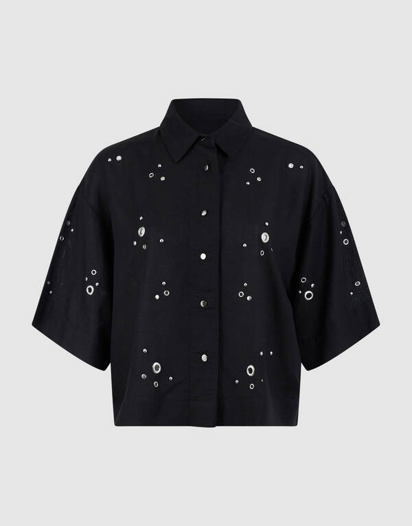 Linnen Eyelet Blouse Zwart SHOEBY WOMEN