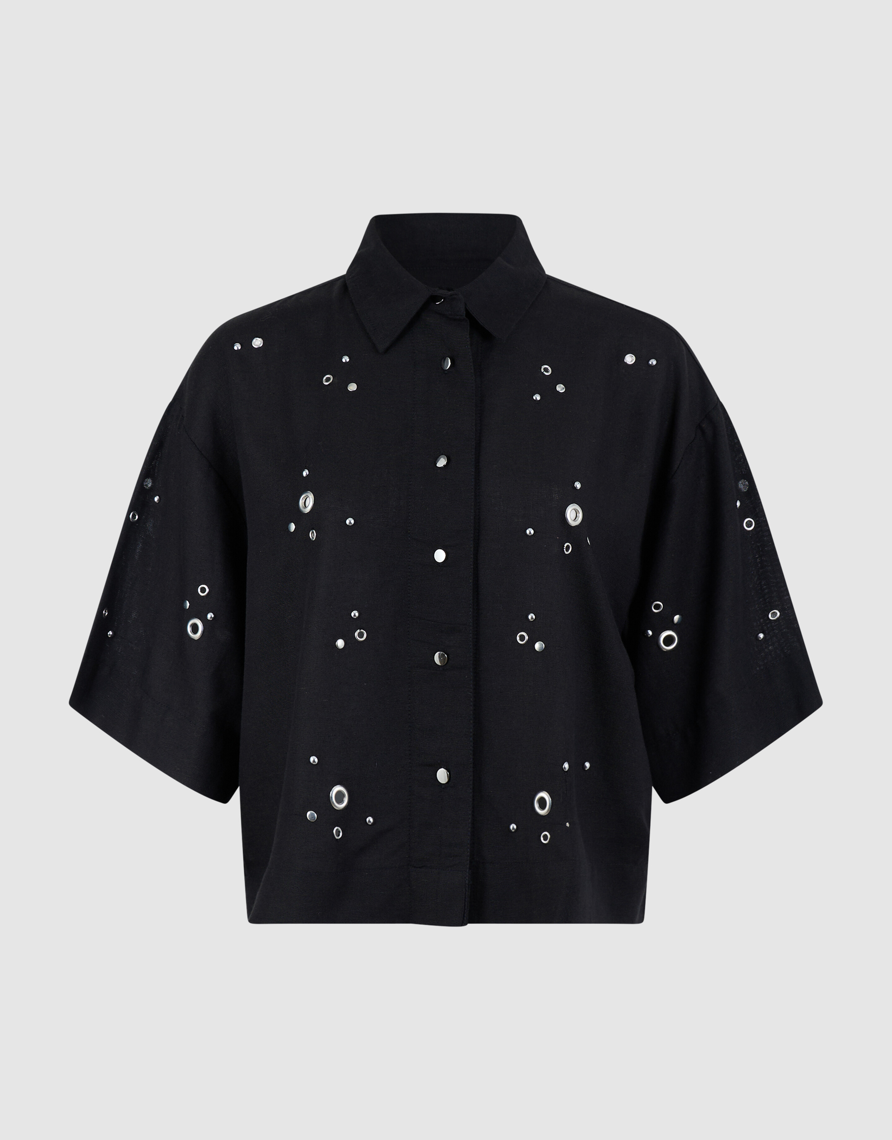 Linnen Eyelet Blouse Zwart SHOEBY WOMEN