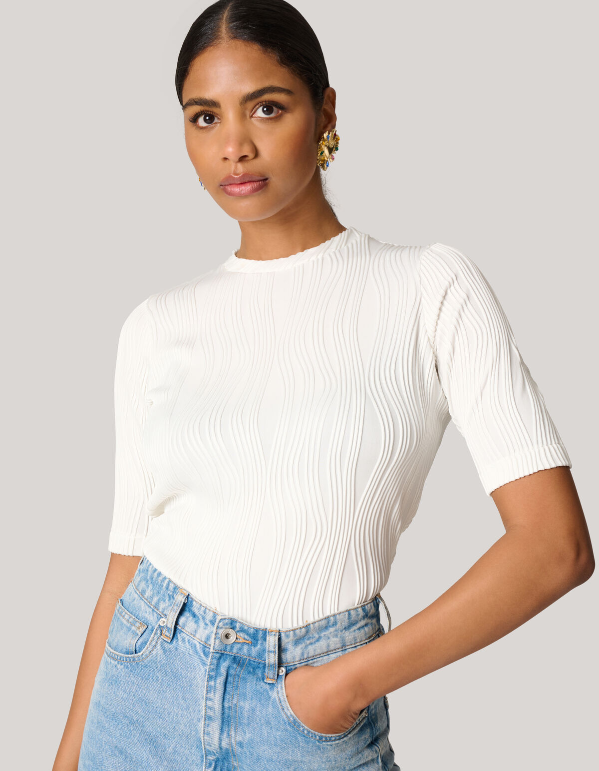 Swirl Crinkle Top Wit SHOEBY WOMEN