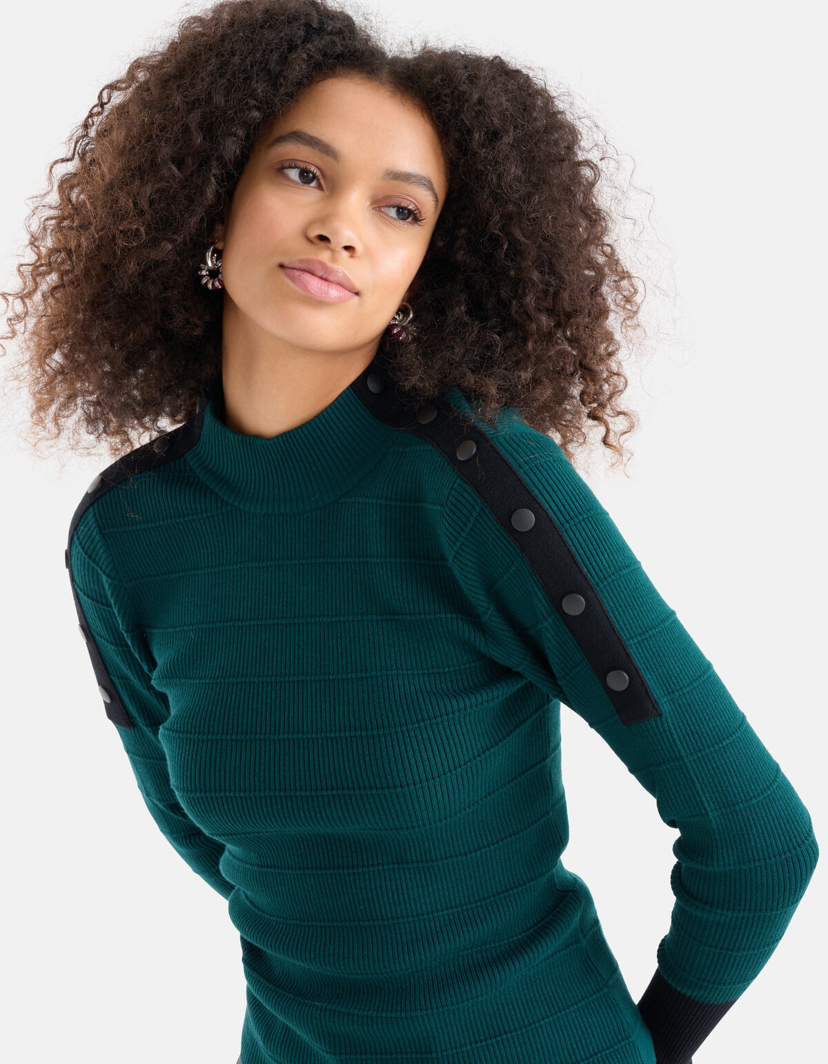 Knopen Detail Pullover Donkergroen SHOEBY WOMEN