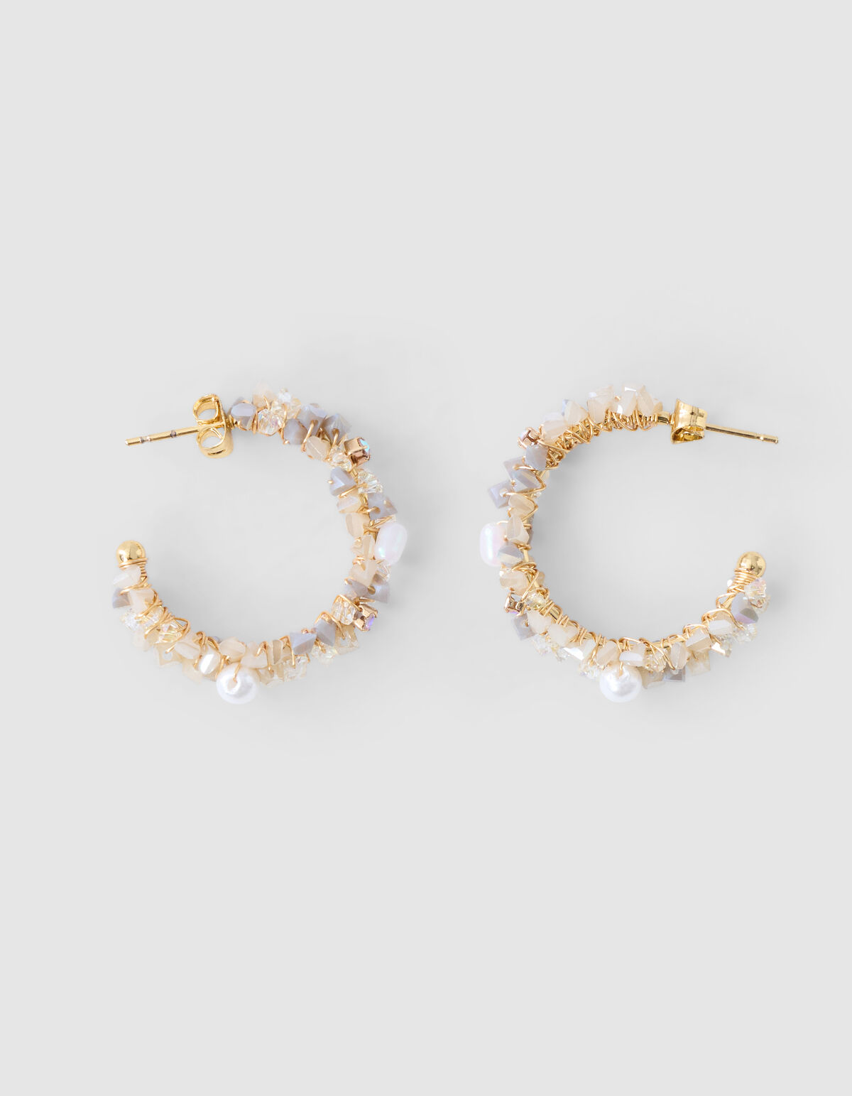 Beaded Parel Hoop Oorbellen Grijs SHOEBY ACCESSOIRES