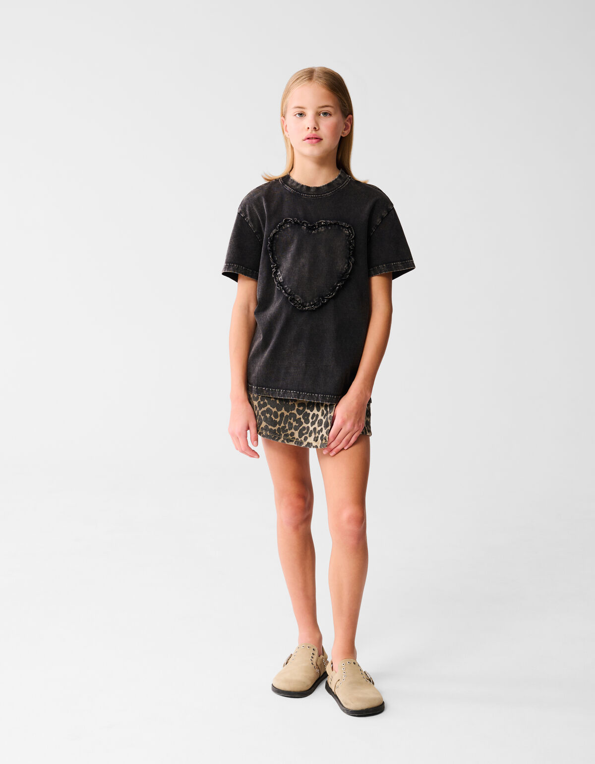 Washed Heart T-shirt Donkergrijs SHOEBY GIRLS