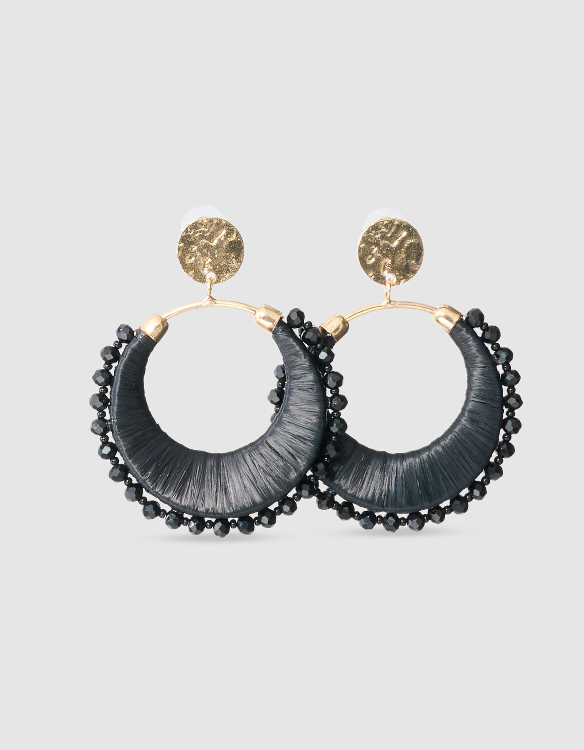 Beaded Raffia Oorbellen Zwart SHOEBY ACCESSOIRES