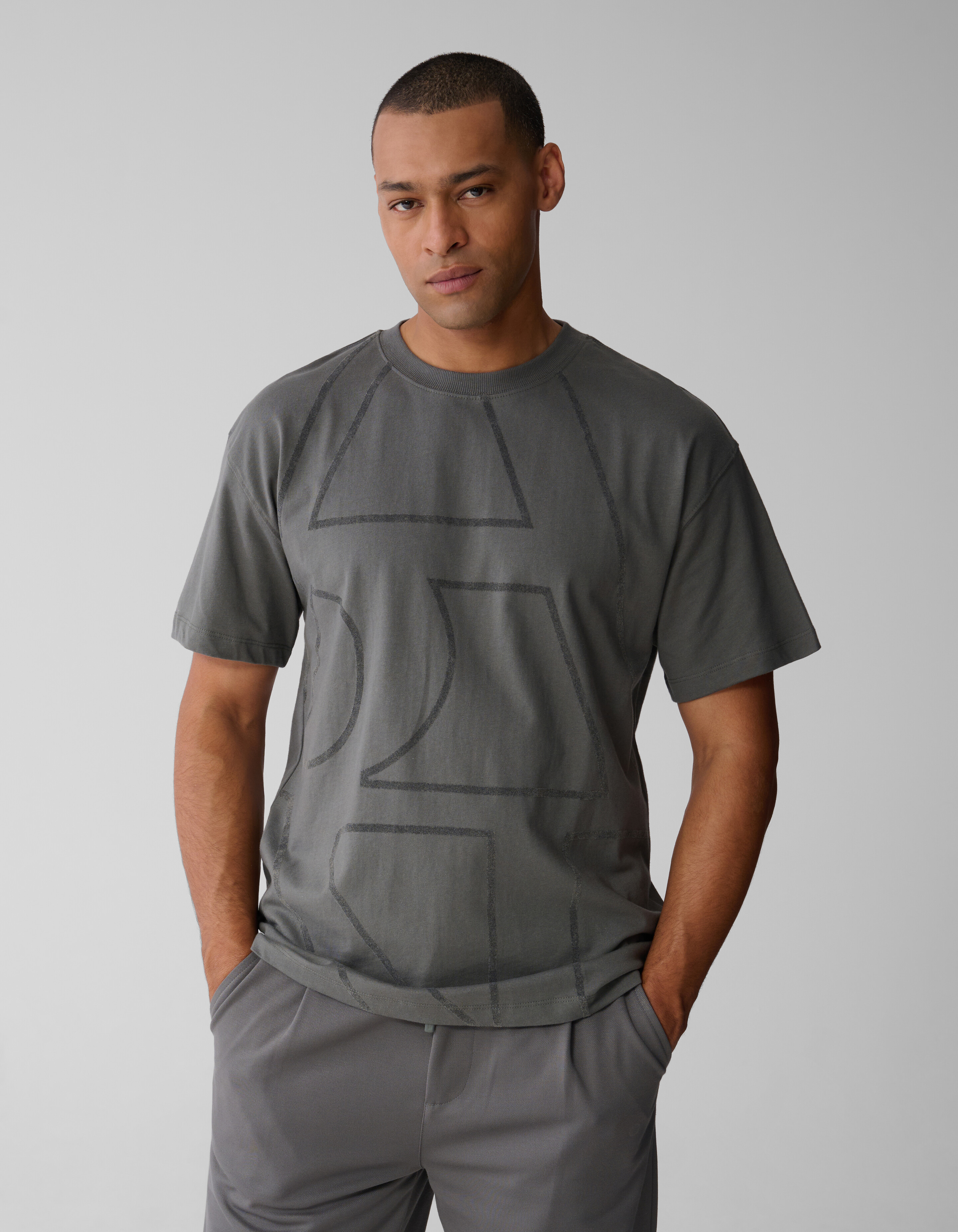 Flock Line Artwork T-shirt Donkergroen SHOEBY MEN