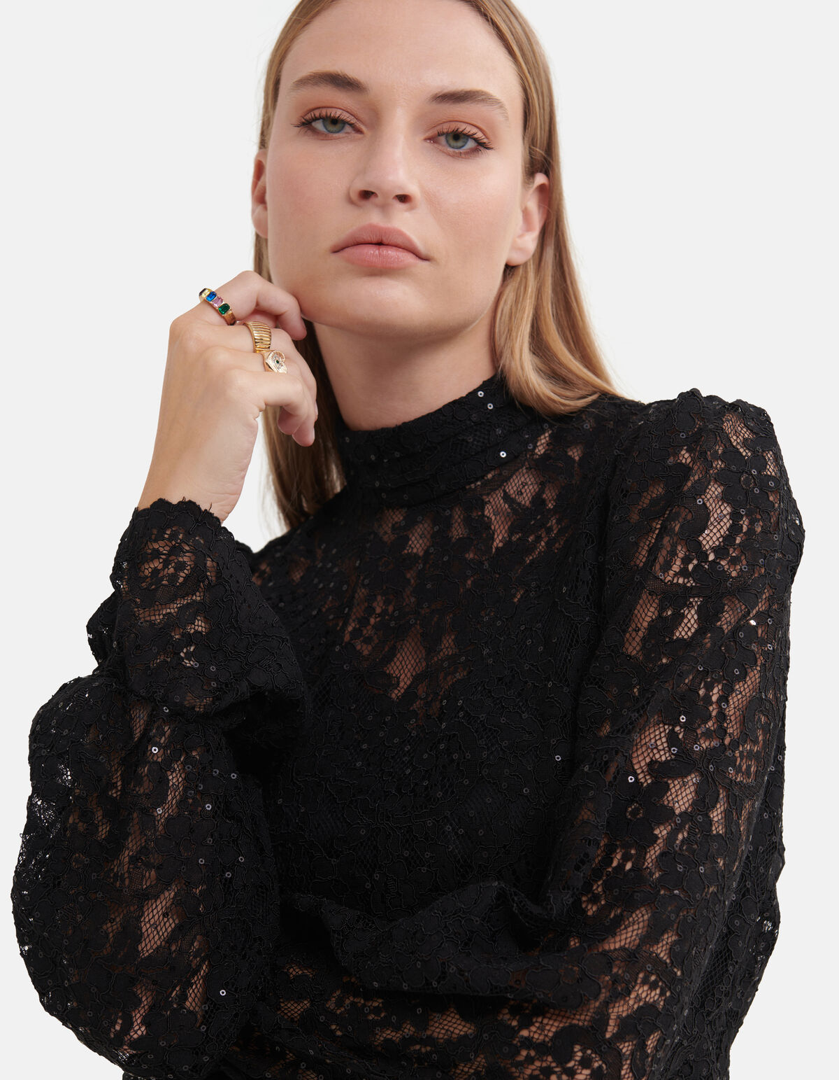 Kanten Pailletten Top Zwart By Fred SHOEBY WOMEN