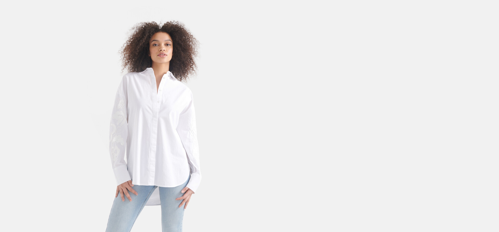 Pailletten Poplin Blouse Wit SHOEBY WOMEN