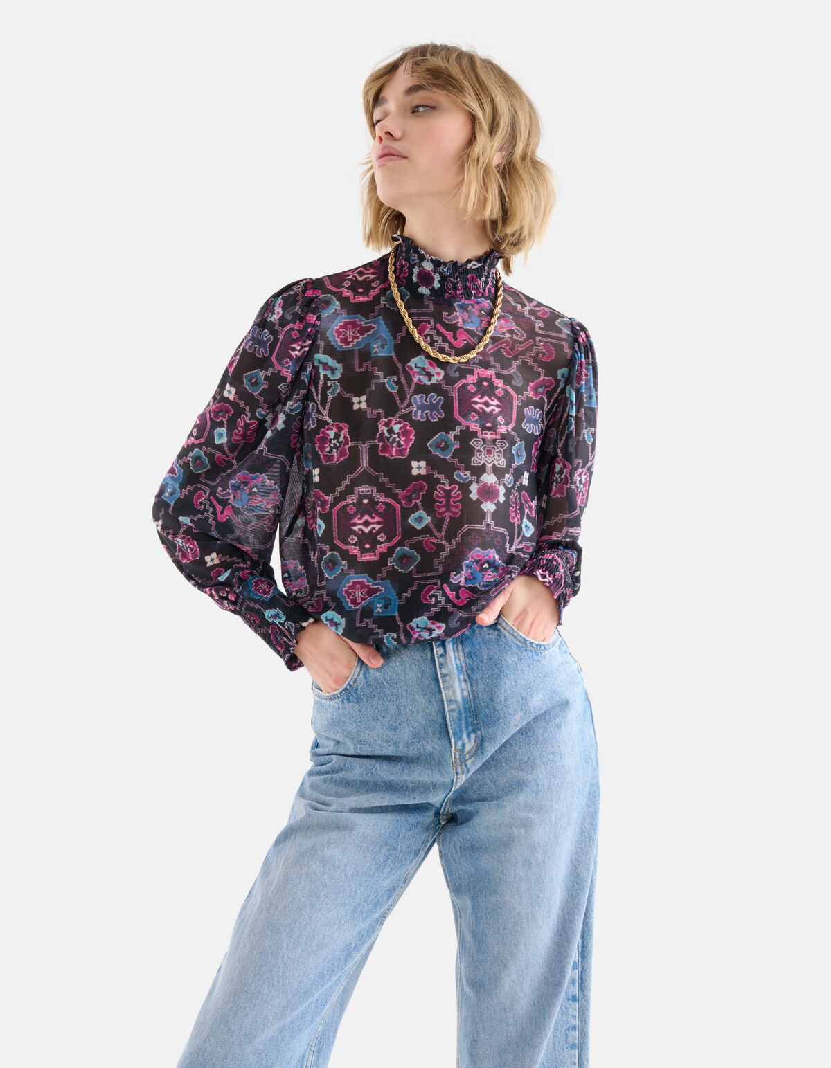 Grafische Print Mesh Top Zwart SHOEBY WOMEN