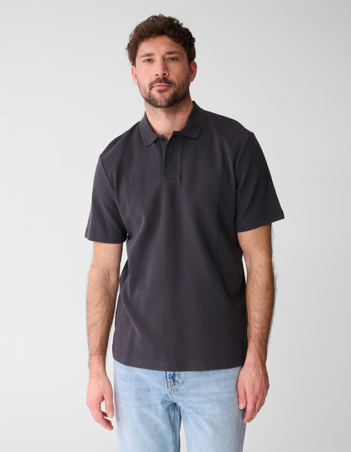 Waffle Polo Donkergrijs SHOEBY MEN