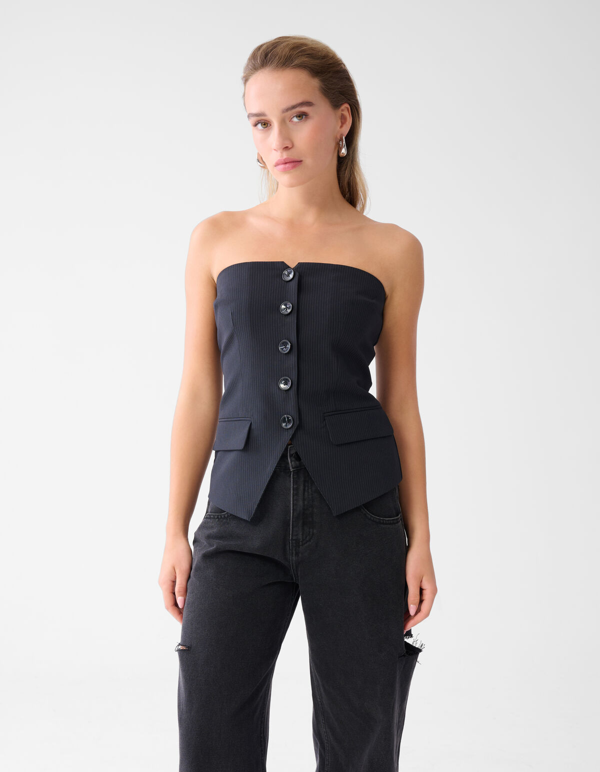 Pinstripe Strapless Top Zwart SHOEBY WOMEN