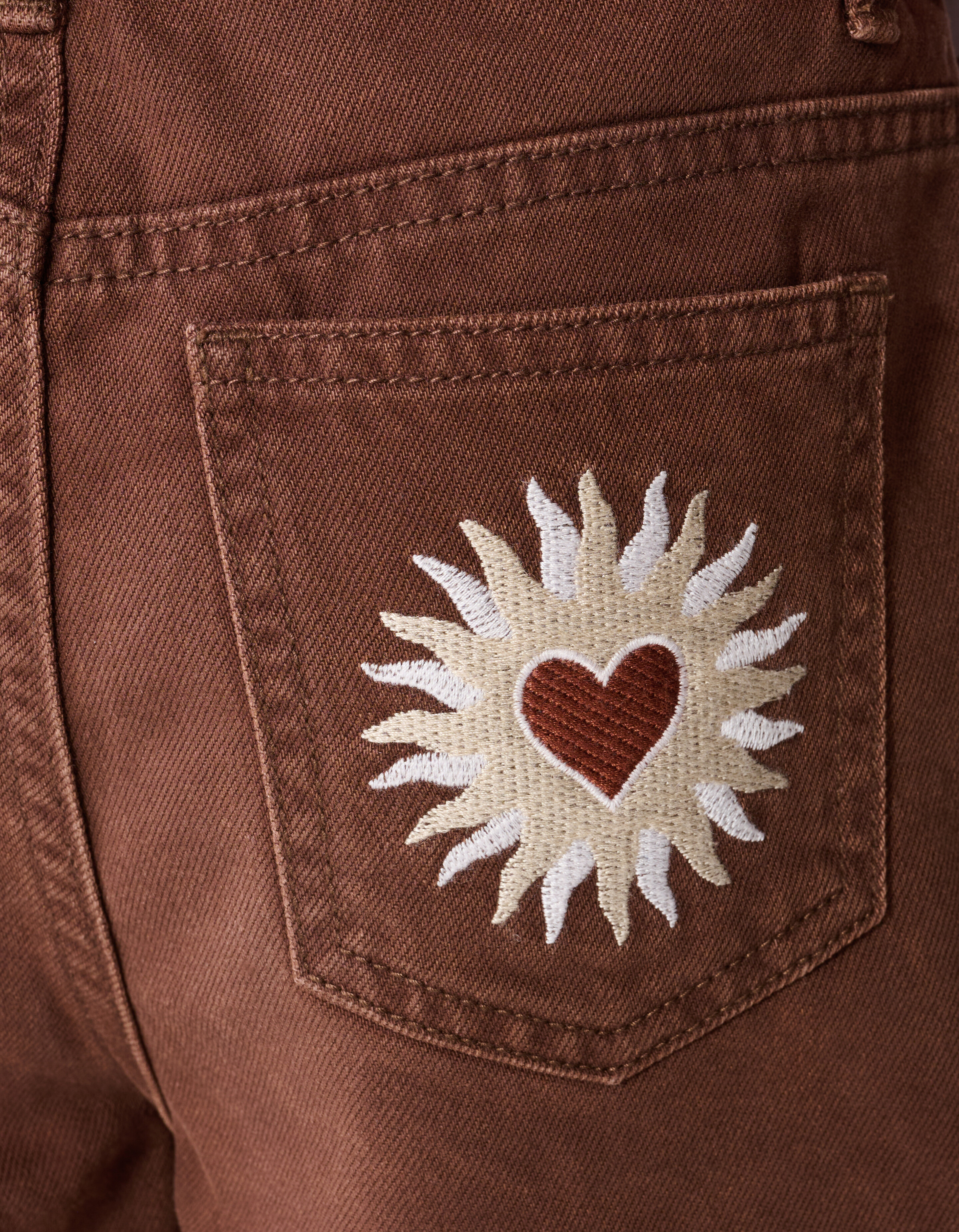 Heart Embroidery Denim Short Bruin SHOEBY GIRLS