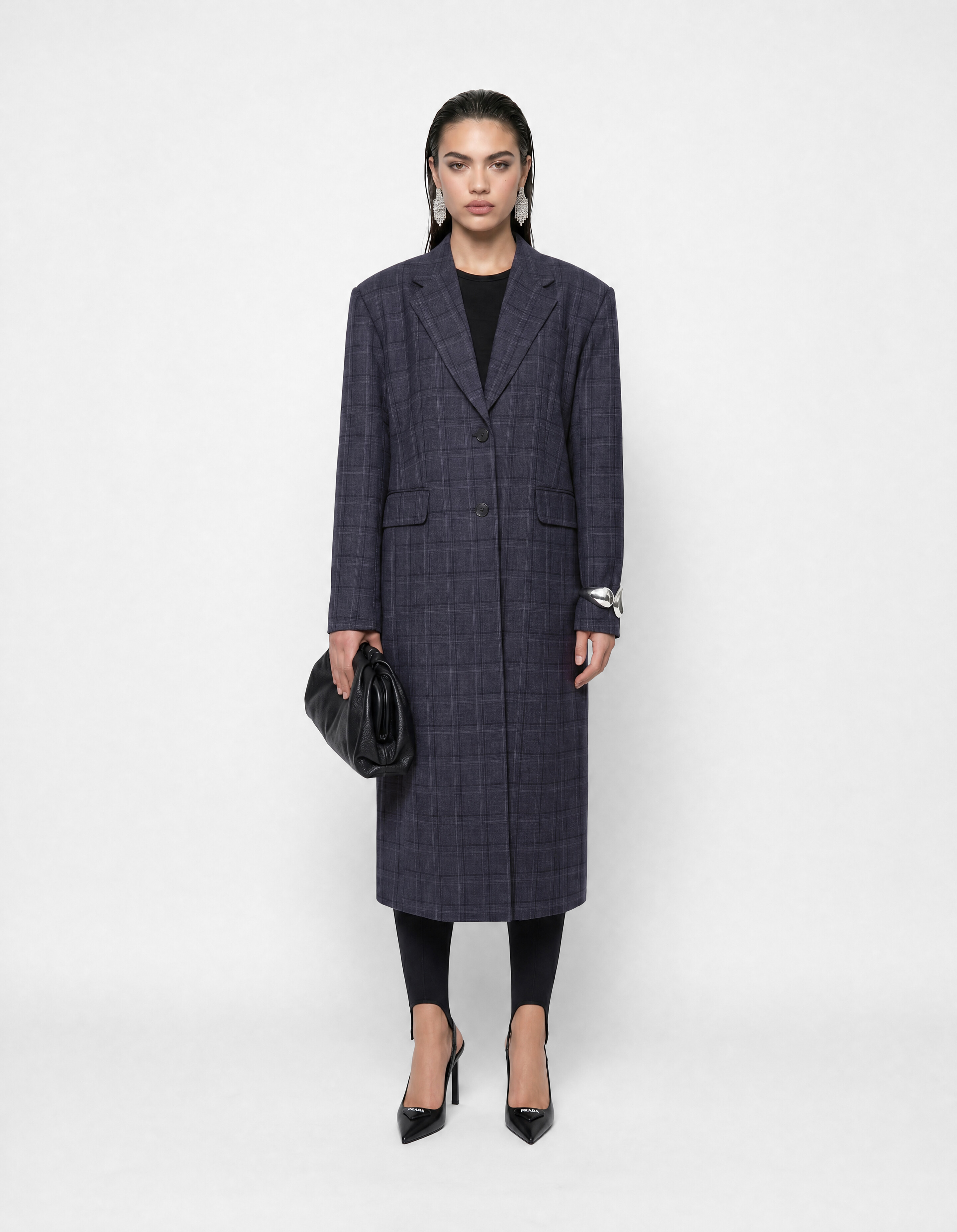 Midi Check Blazer Donkergrijs SHOEBY WOMEN