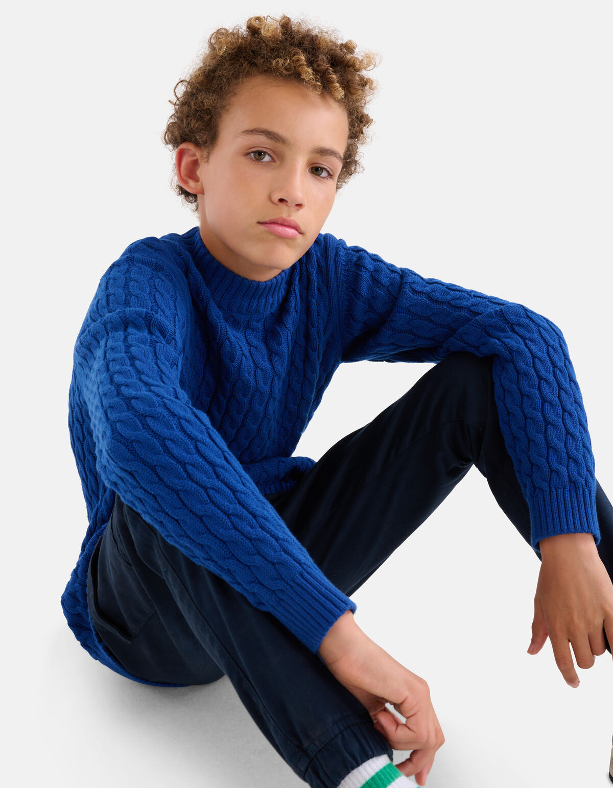 Gebreide Kabeltrui Blauw SHOEBY BOYS