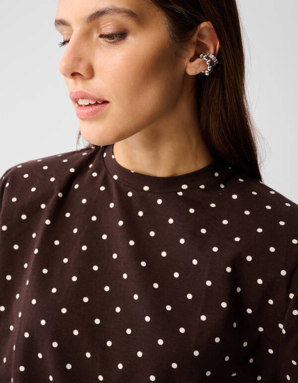 Polkadot Shoulder T-shirt Donkerbruin SHOEBY WOMEN