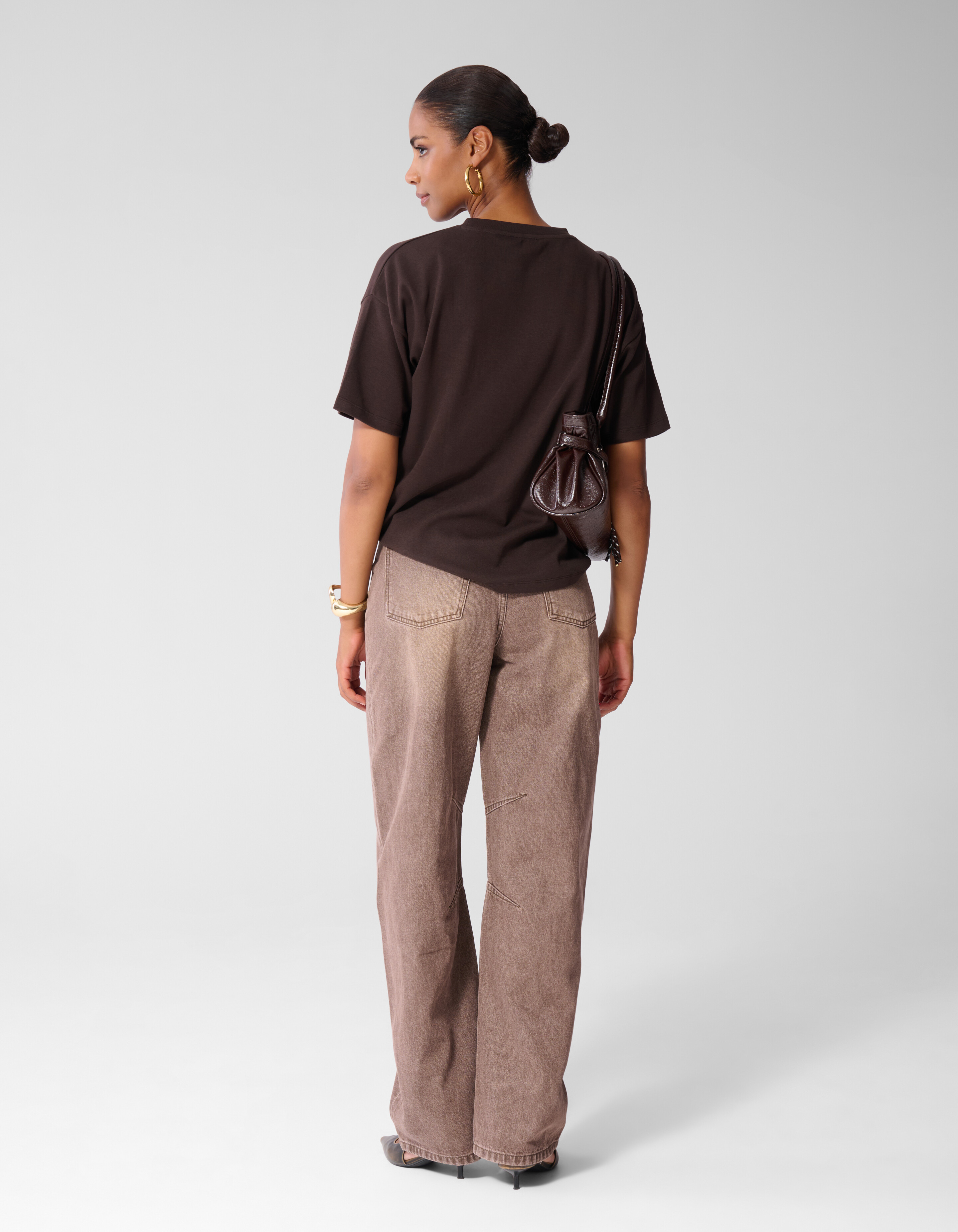 Oversized Fit T-shirt Donkerbruin SHOEBY WOMEN