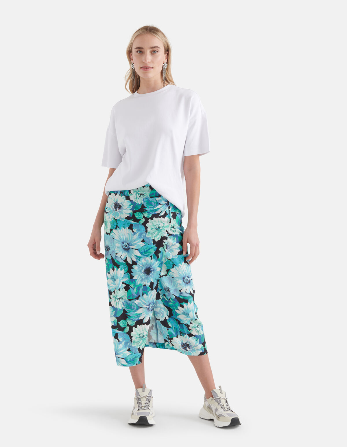 Bloemenprint Midi Rok Blauw SHOEBY WOMEN