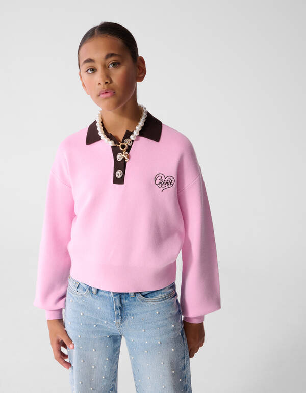 Create Gebreide Polo Roze/Bruin SHOEBY GIRLS