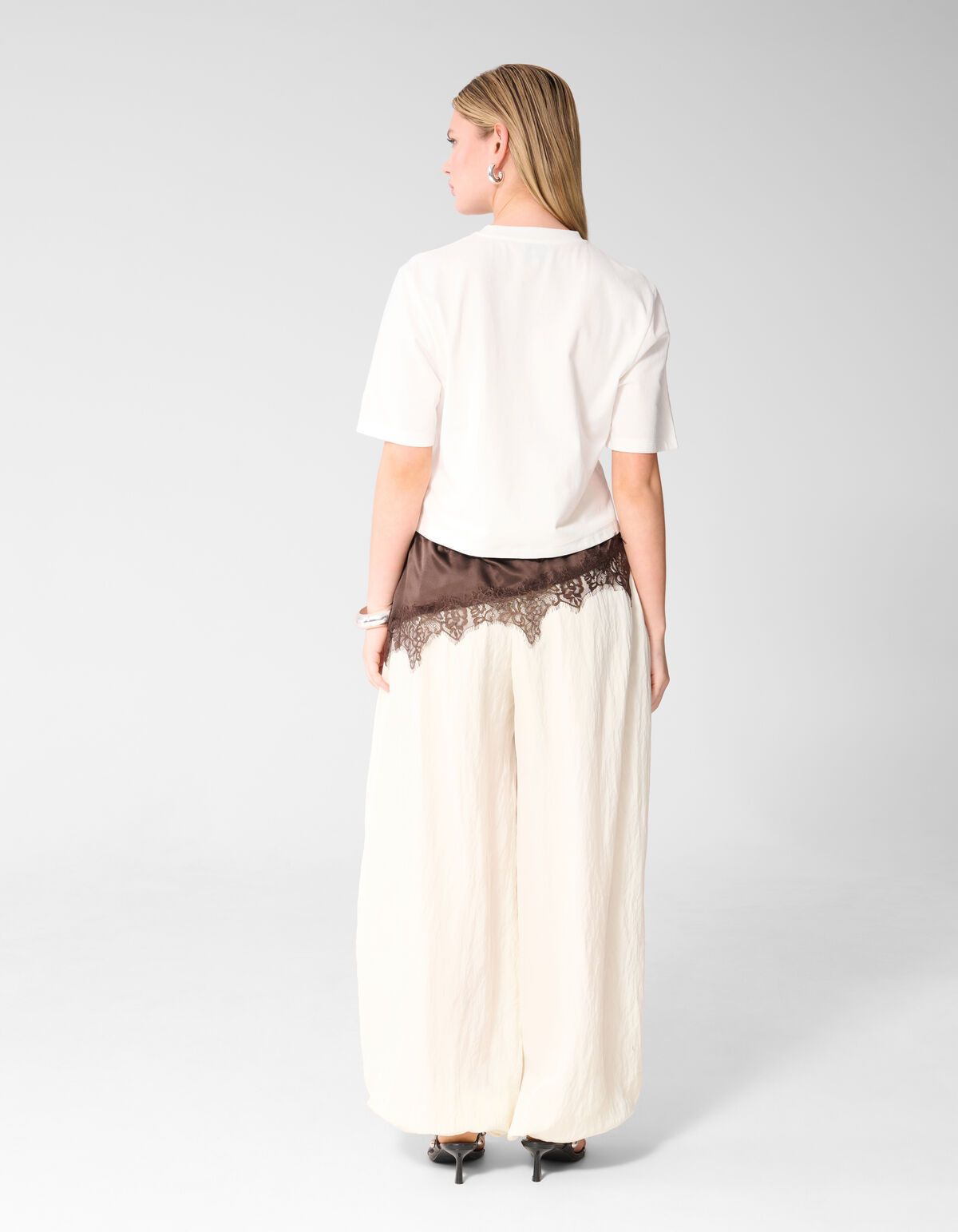 Kanten Satijnen T-shirt Wit SHOEBY WOMEN