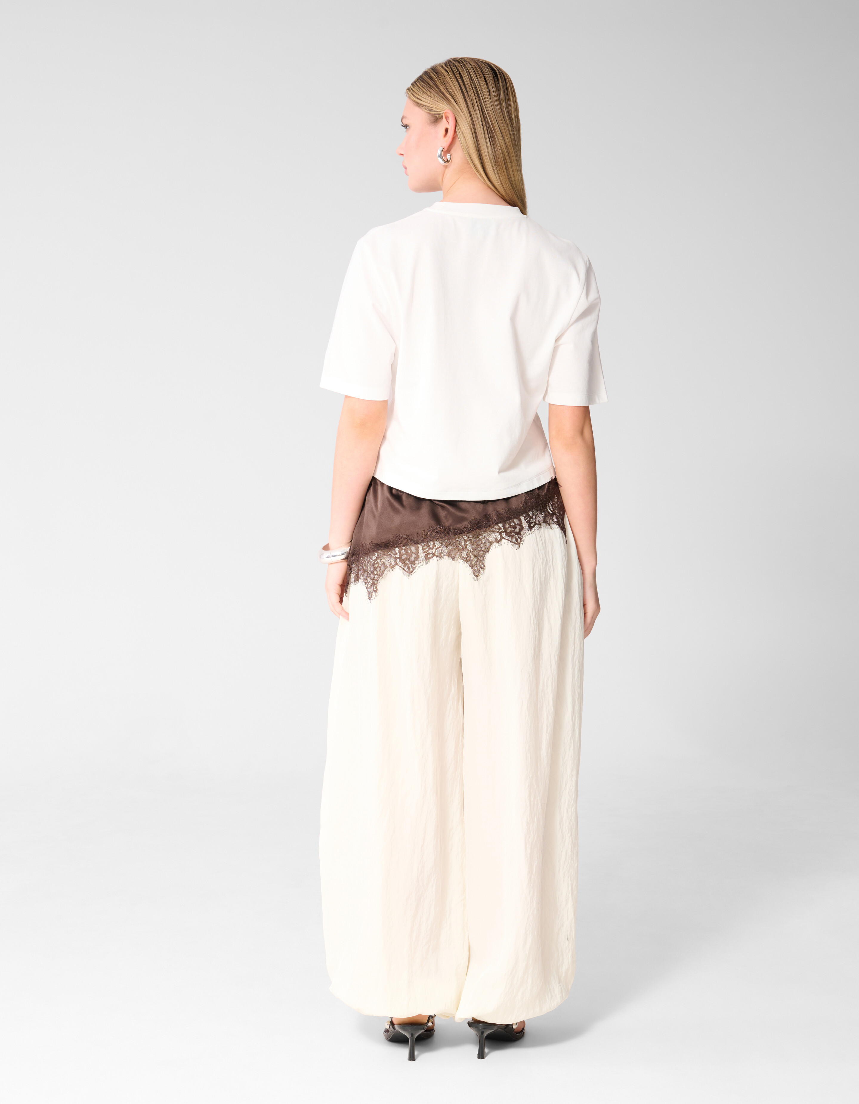 Kanten Satijnen T-shirt Wit SHOEBY WOMEN