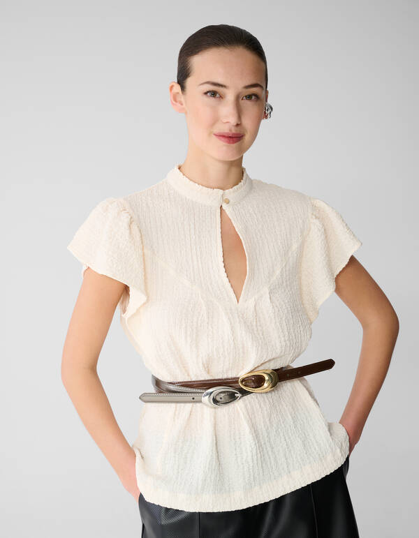 Crinkle Ruffle Top Gebroken Wit SHOEBY WOMEN