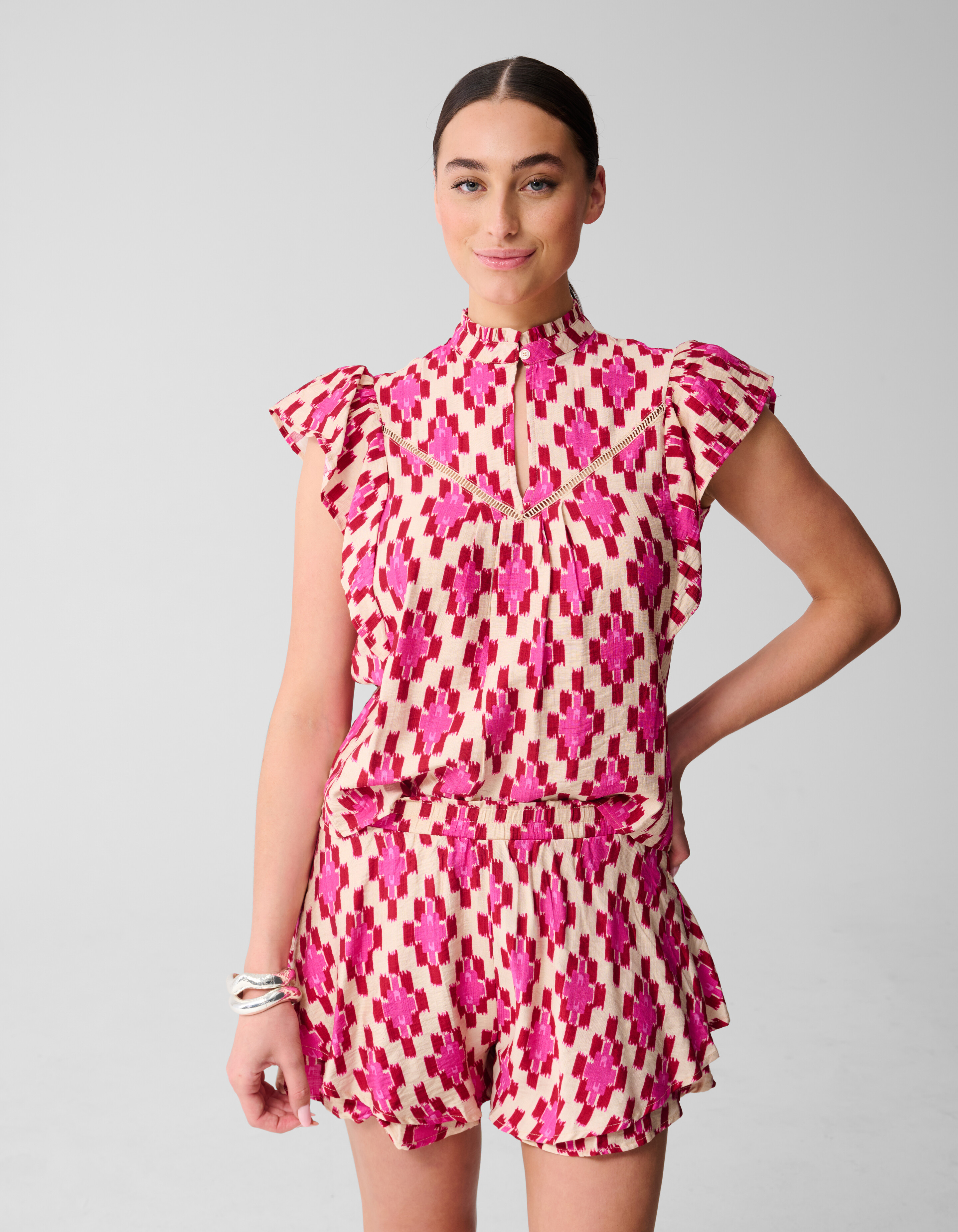 Printed Ruffle Top Roze SHOEBY WOMEN