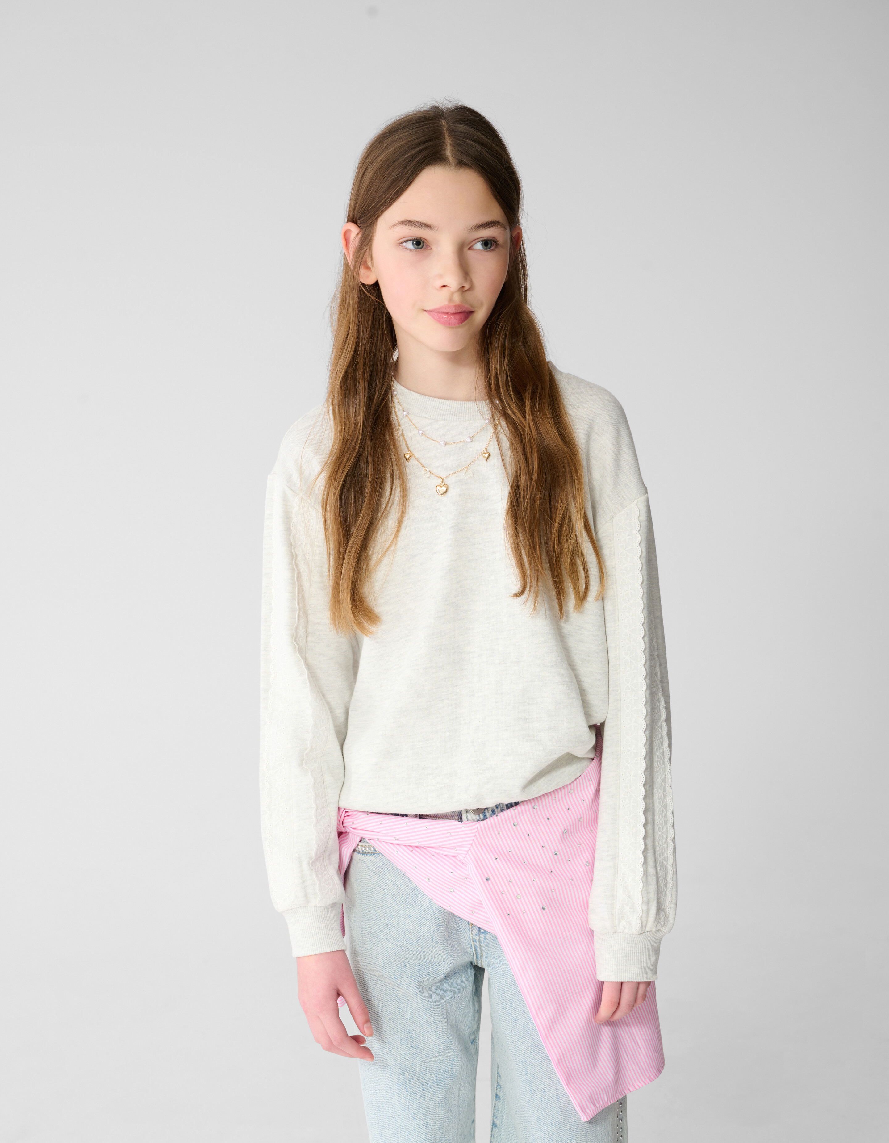 Ruffle Sweater Lichtgrijs SHOEBY GIRLS