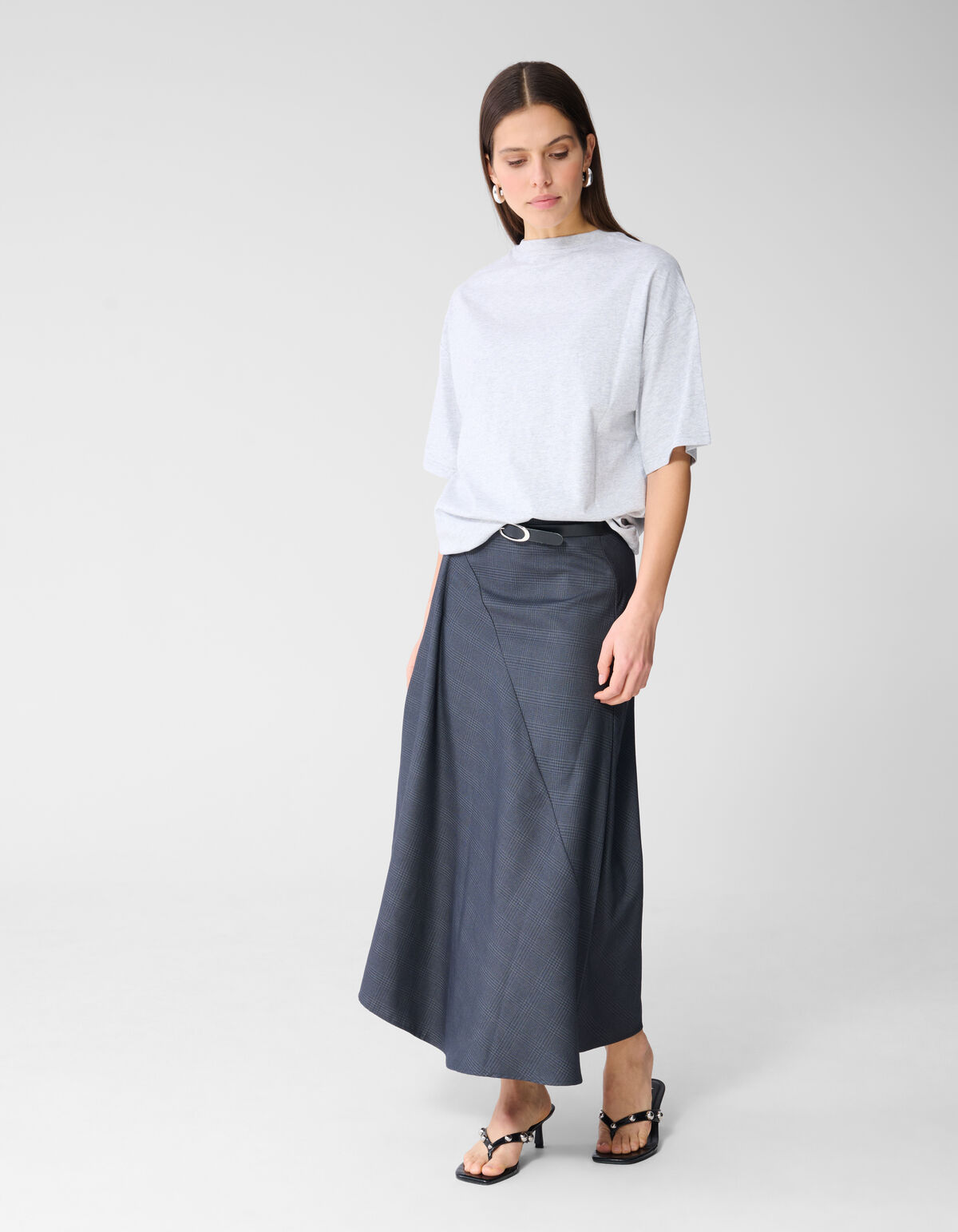 Ruiten Maxi Rok Donkergrijs SHOEBY WOMEN