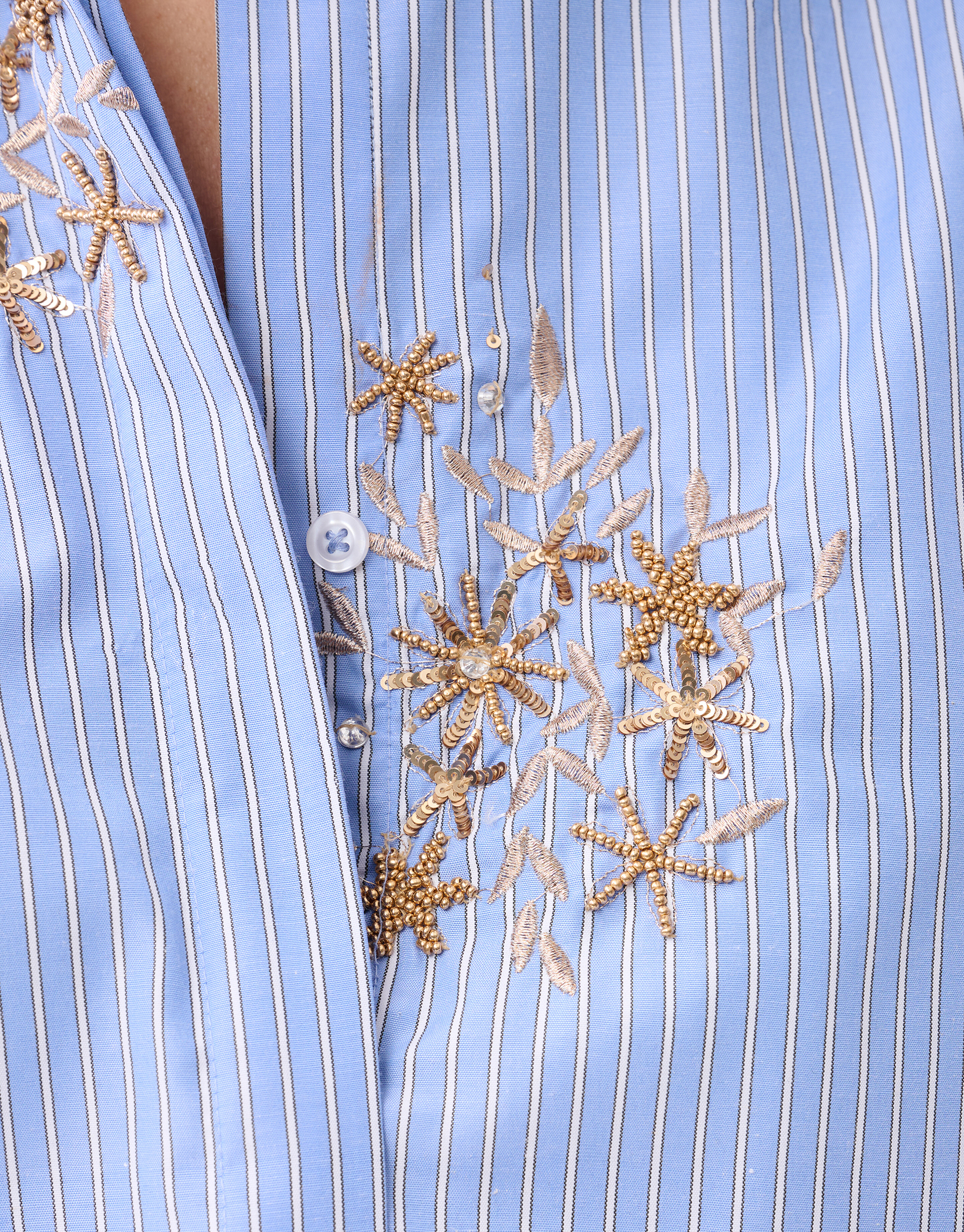 Pinstripe Embroidery Blouse Blauw By Mieke SHOEBY WOMEN