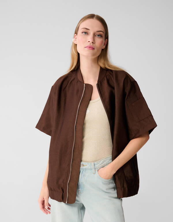 Oversized Short Sleeve Bomber Donkerbruin SHOEBY WOMEN