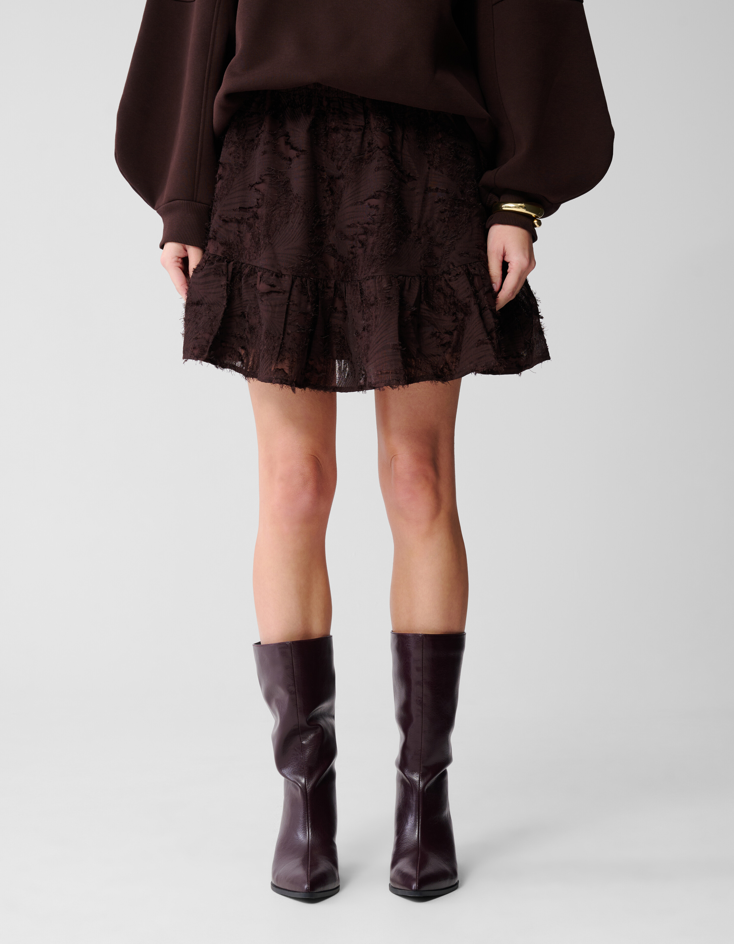 Ruffle Mini Rok Donkerbruin SHOEBY WOMEN