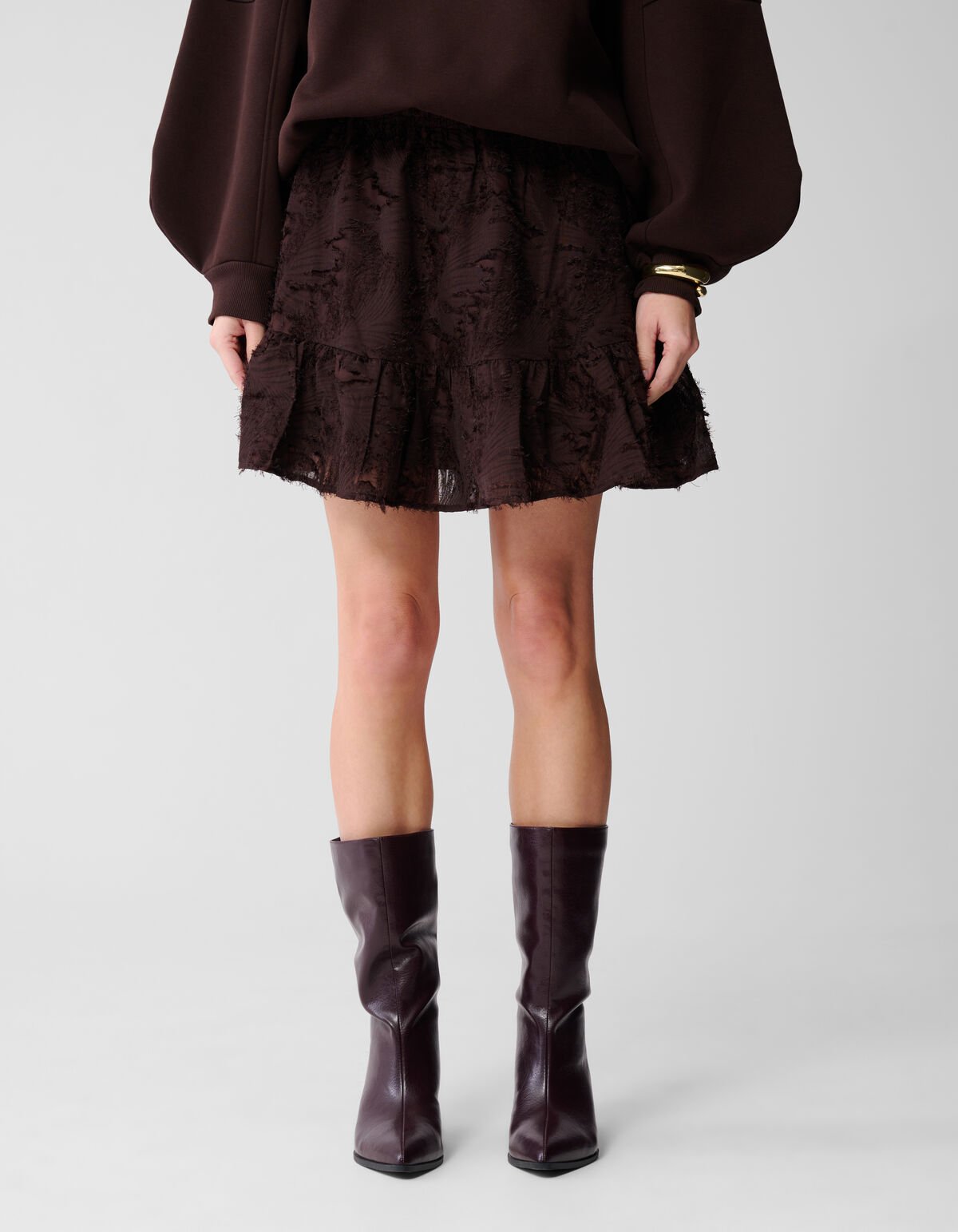 Ruffle Mini Rok Donkerbruin SHOEBY WOMEN