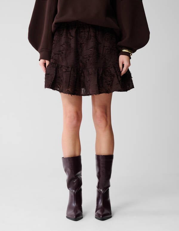 Ruffle Mini Rok Donkerbruin SHOEBY WOMEN