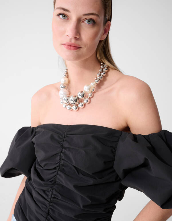 Geplooide Off Shoulder Top Zwart By Fred SHOEBY WOMEN