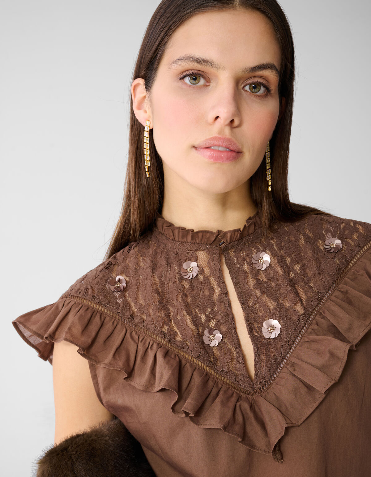 Kanten Ruffle Top Bruin SHOEBY WOMEN