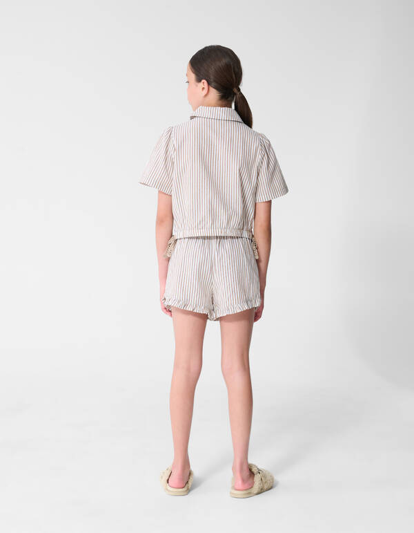 Pinstripe Embroidery Blouse Bruin SHOEBY GIRLS
