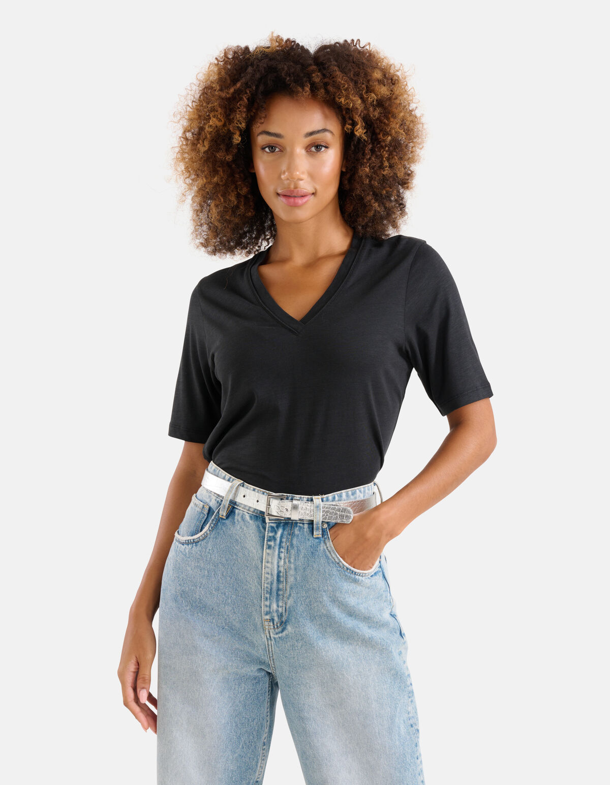 Basis V-hals T-shirt Zwart SHOEBY WOMEN