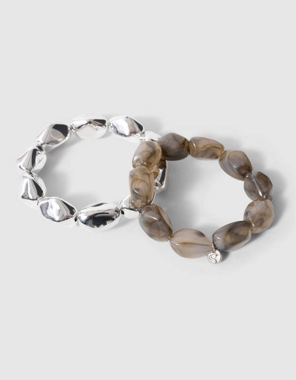 Natuurlijke Kralen Armbandenset Zilver/Grijs SHOEBY ACCESSOIRES