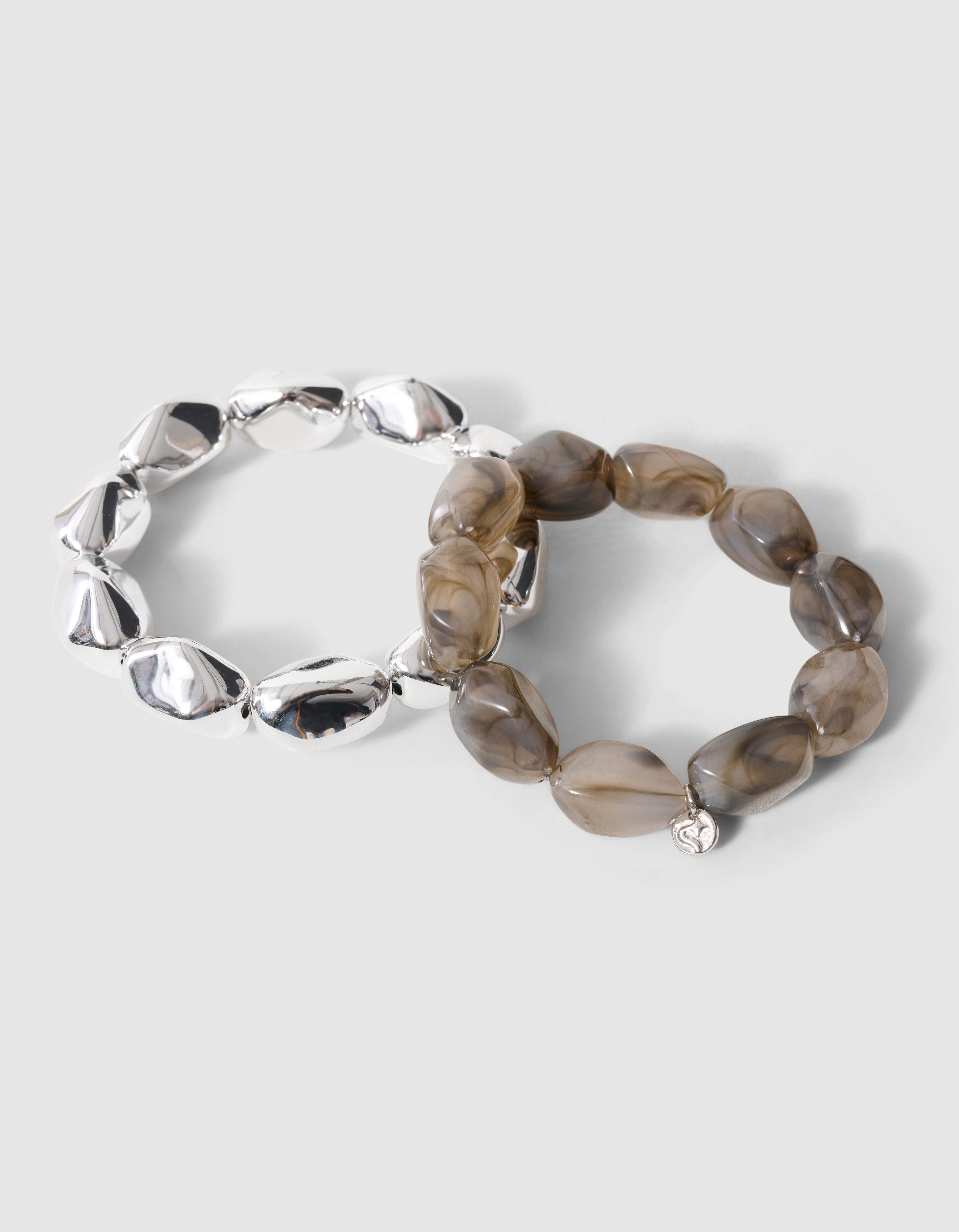 Natuurlijke Kralen Armbandenset Zilver/Grijs SHOEBY ACCESSOIRES