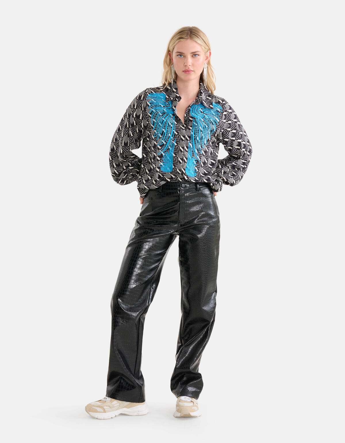 Embroidery Blouse Zwart/Wit SHOEBY WOMEN