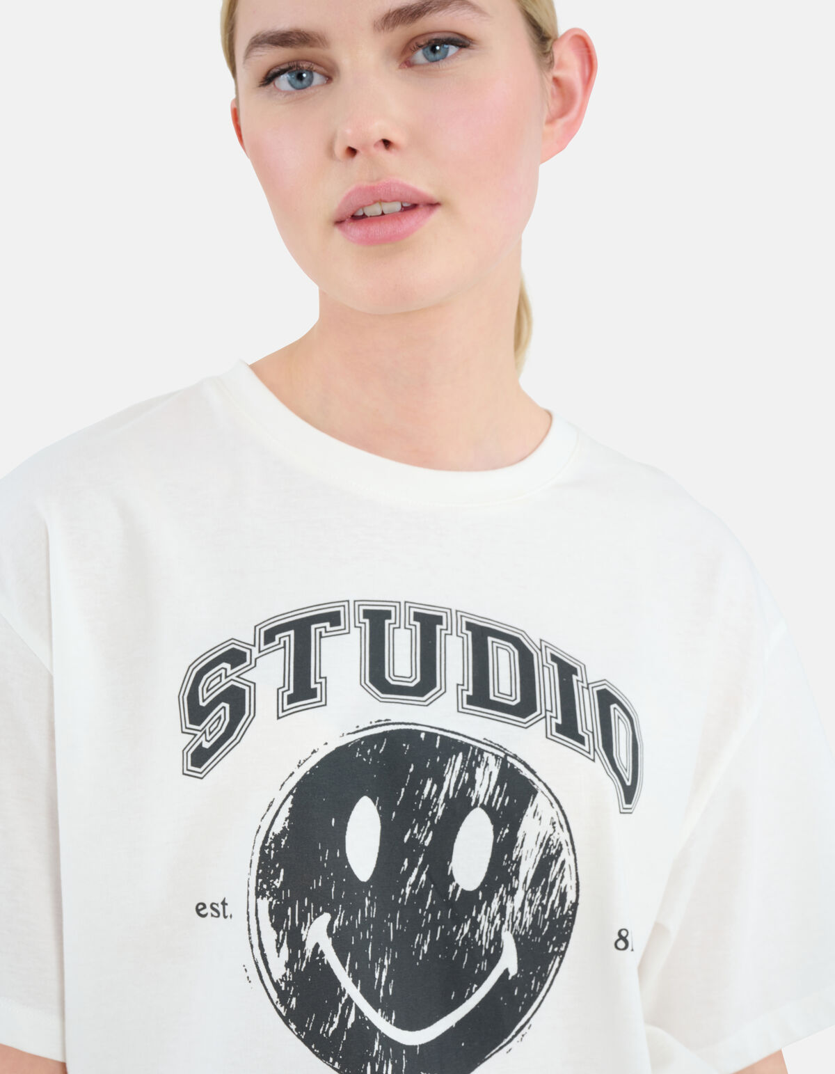 Smiley Artwork T-shirt Wit SHOEBY WOMEN