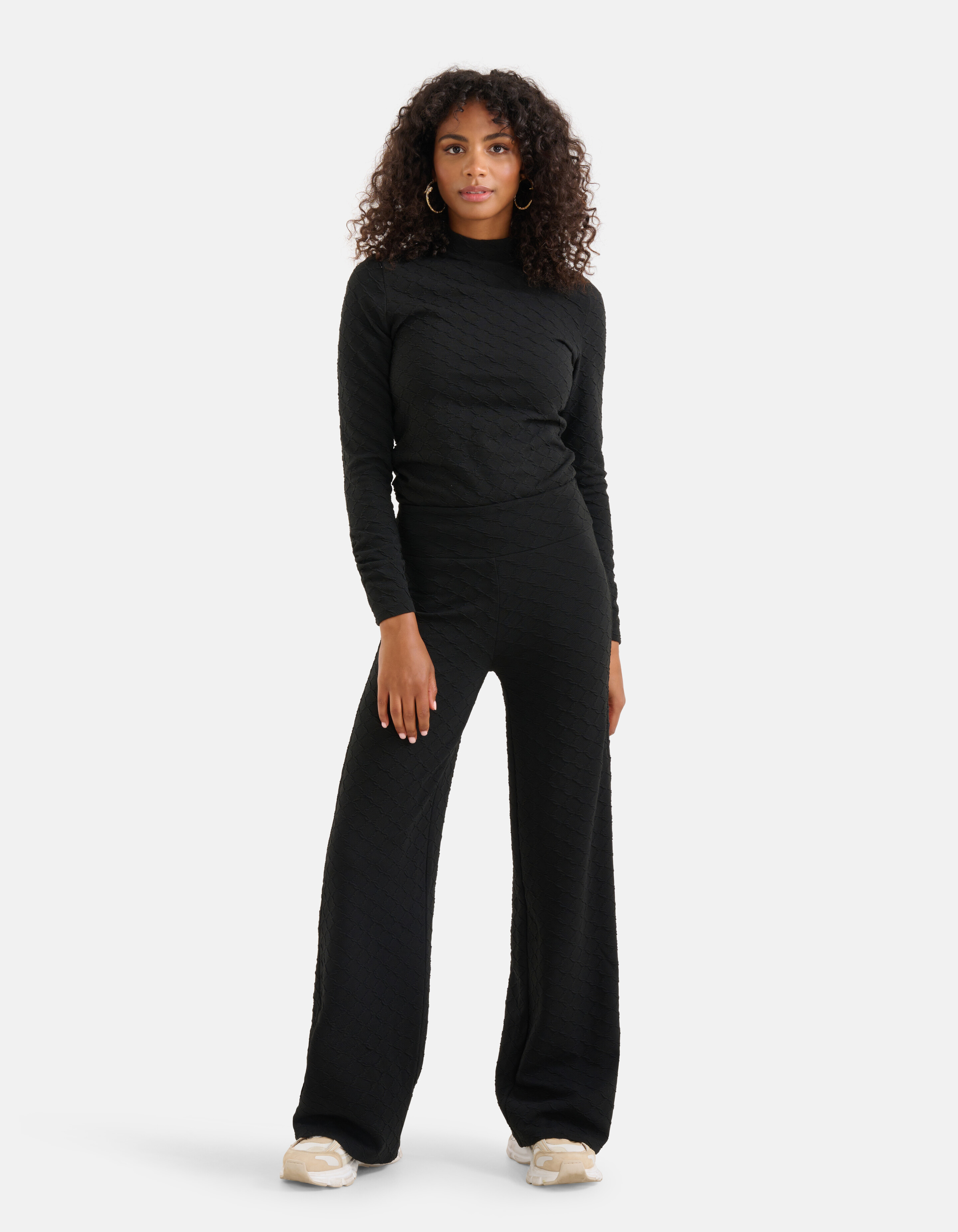 Structuur Wide Leg Broek Zwart SHOEBY WOMEN