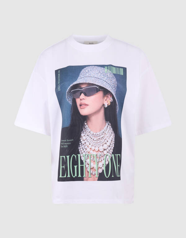 Oversized Pearl Magazine T-shirt Wit SHOEBY WOMEN