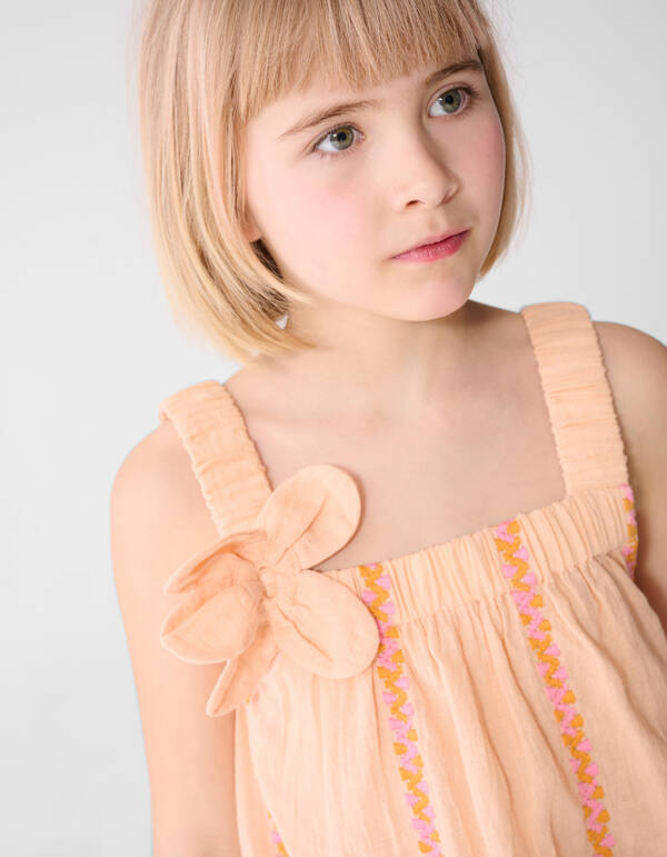 Flower Embroidery Mini Jurk Lichtoranje SHOEBY GIRLS