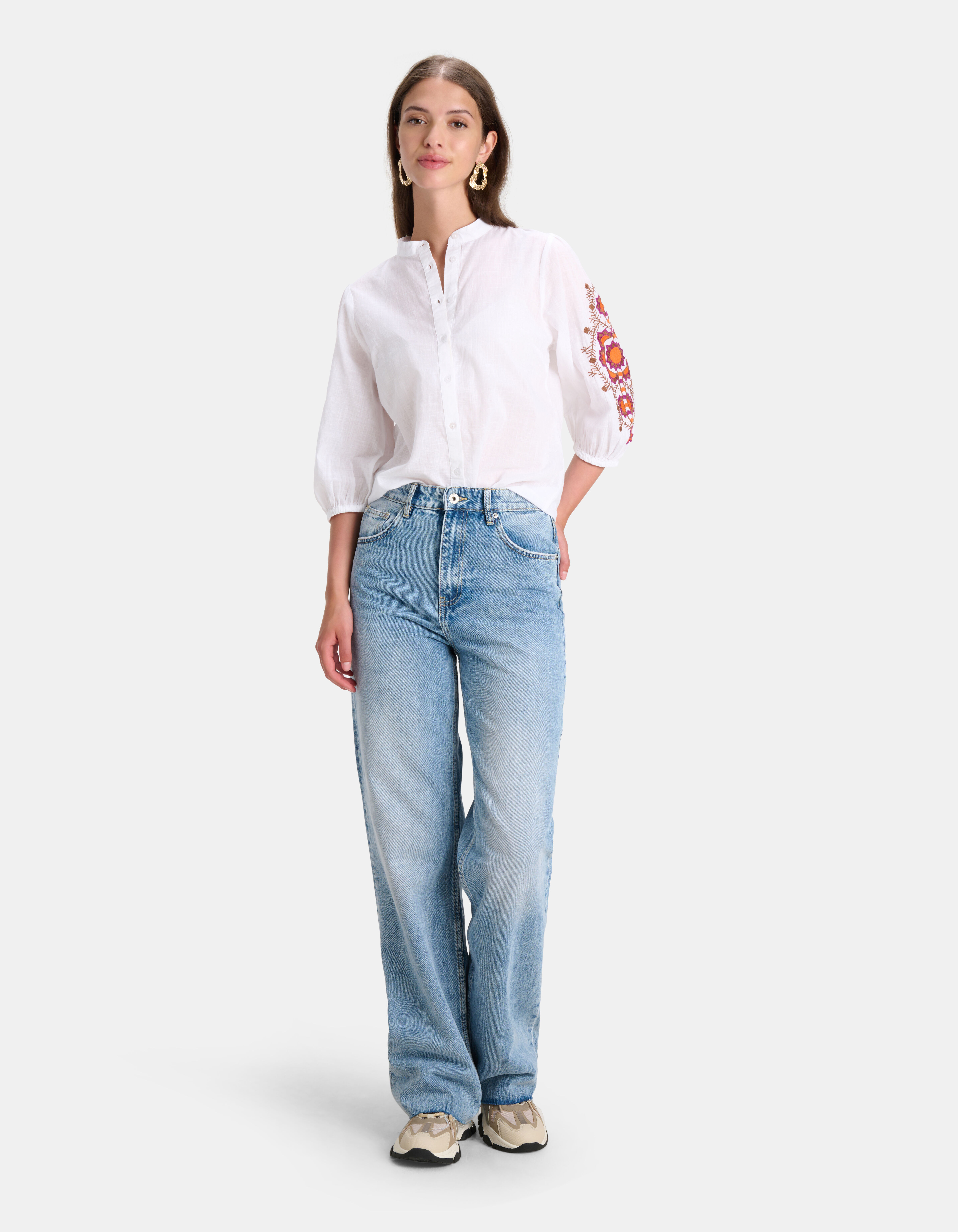 Coco Sleeve Blouse Wit Paars Shoeby